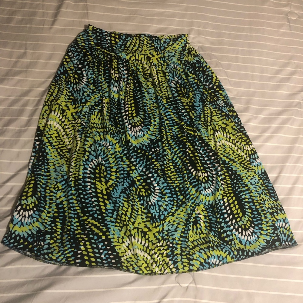 Cato Green Blue Abstract Dotted Paisley Print A-Line Midi Skirt Size S